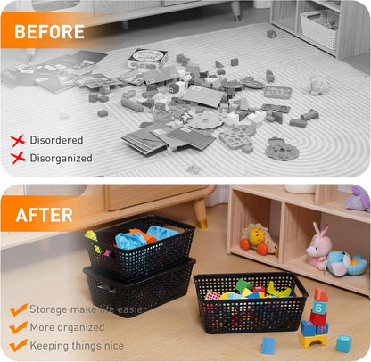 Citylife Set of 8 Pack Plastic Storage Baskets With Lid, Storage Basket for Organizing,Stackable Storage Containers Bins Boxes for Kitchen Bathroom Desktop Closet Classroom Office,Black