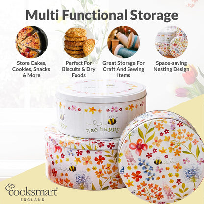 Cooksmart England Set of 3 Cake Storage Tins, Nesting Design