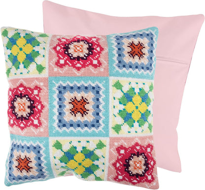 Trimits Half Stitch Cross Stitch Cushion Kit, Cushion Back Included, Pre Printed Canvas, Yarn and Needle Included 40 x 40cm (15.75 x 15.75in), Crochet