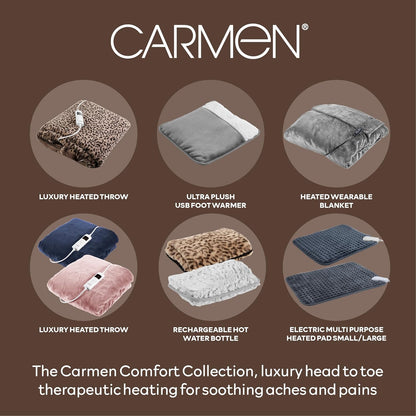 Carmen Rechargeable Hot Water Bottle, Hand Warmer, Automatic Temperature Control, Faux Fur Leopard Print – 350gsm,H x 17cm W x 24cm, C85043LPD