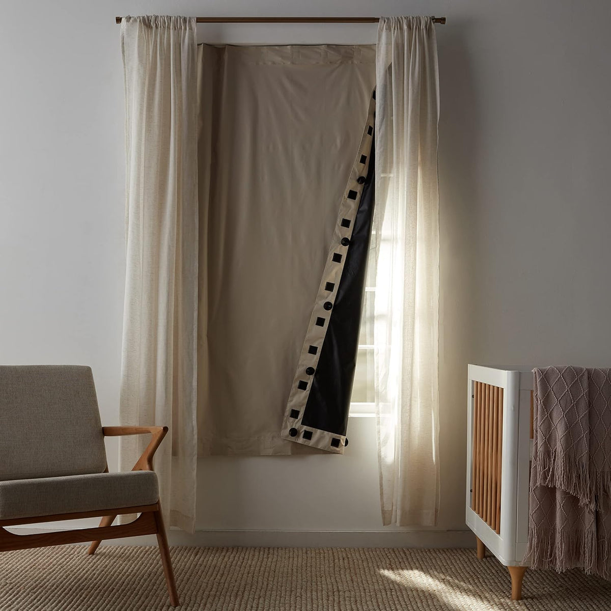 Amazon Basics Portable Blackout Curtains, Temporary Window Blind with Suction Cups, Stick On, 198 x 127 cm, 1-Pack, Beige