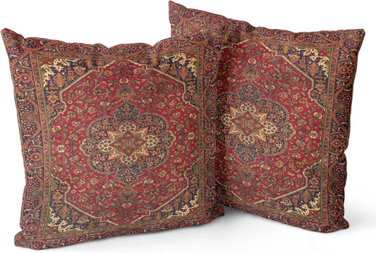Boho Throw Pillow Covers Set of 2 Maroon Antique & Vintage Design Double Sided Pattern 40x40 cm Soft Cushion Covers for Garden Couch Sofa Bed Decorative 16x16 Inch Pillowcases