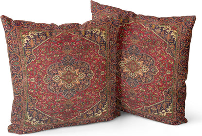 Boho Throw Pillow Covers Set of 2 Maroon Antique & Vintage Design Double Sided Pattern 40x40 cm Soft Cushion Covers for Garden Couch Sofa Bed Decorative 16x16 Inch Pillowcases
