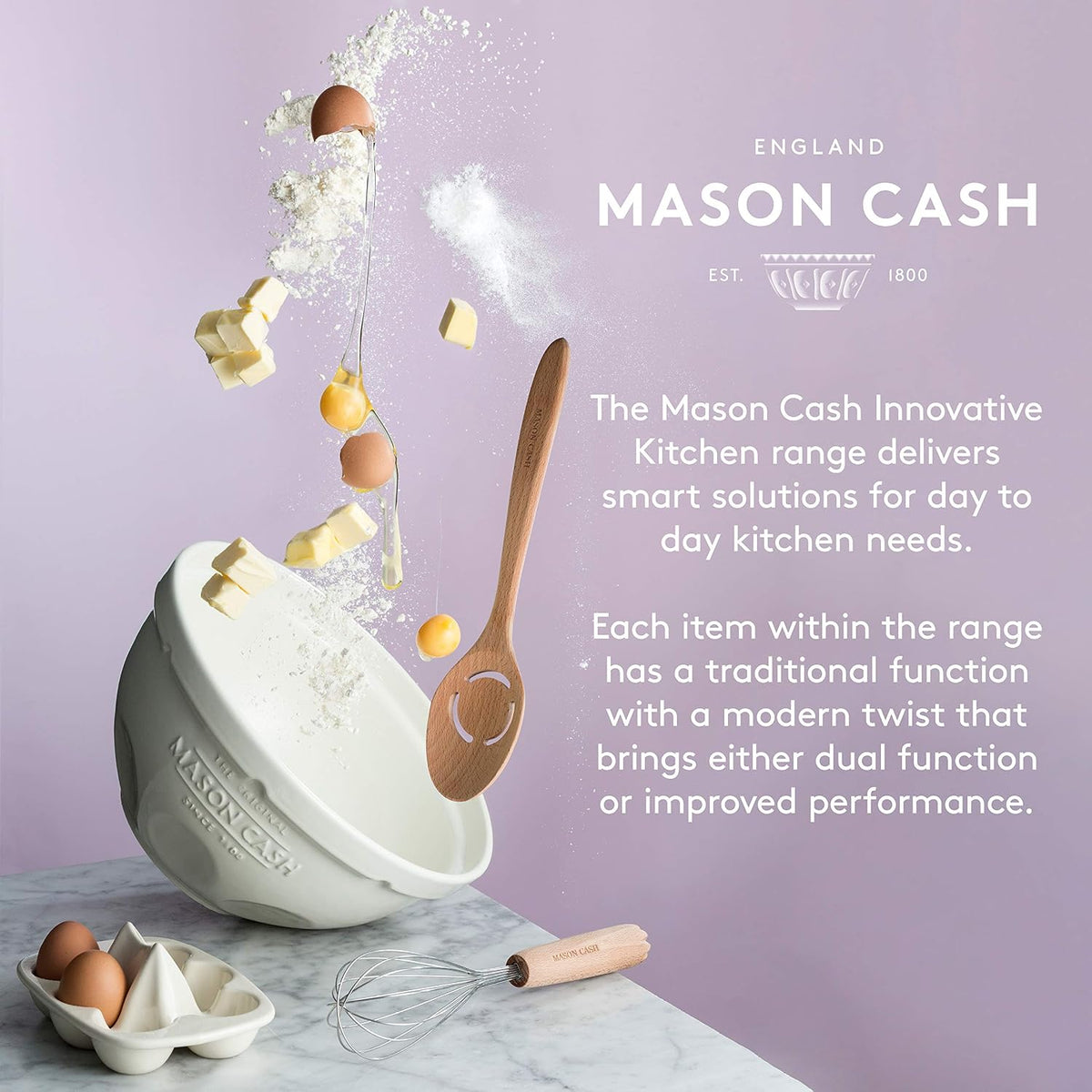 Mason Cash Innovative Kitchen Tilt Mixing Bowl | Dual-Function Stoneware Bowl for Easy Whisking & Baking | Smart Design for Better Mixing Performance