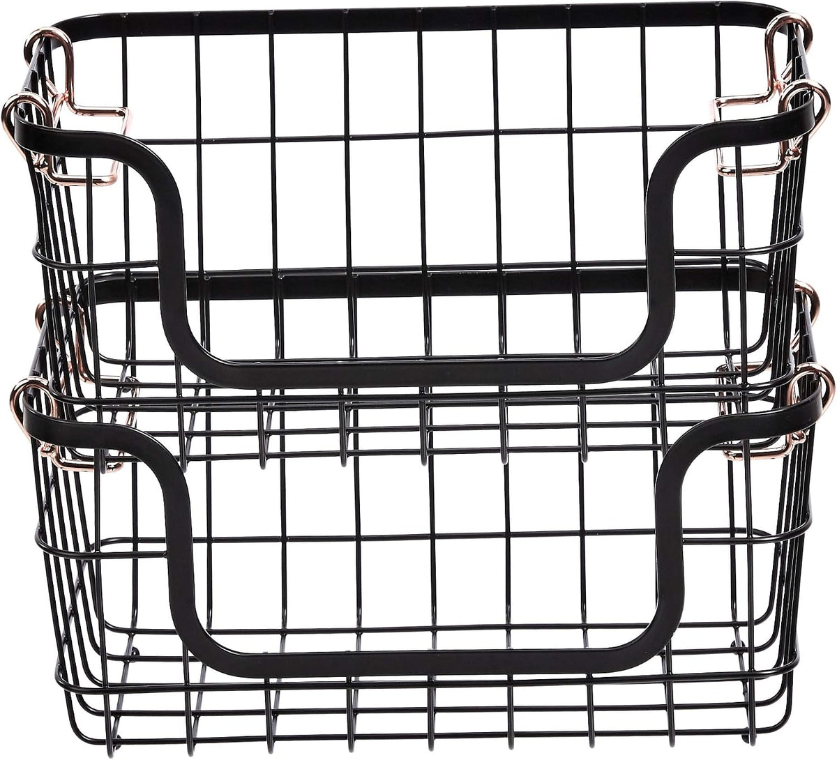 Amazon Basics Stackable Metal Storage Baskets for Kitchen or Bathroom, Rectangular, 2 Pack, 16.3 x 31 x 14.1 cm, Black
