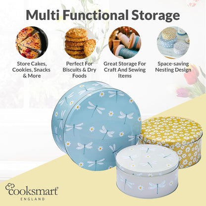 Cooksmart Set of 3 Nesting Cake Storage Tins – British Design