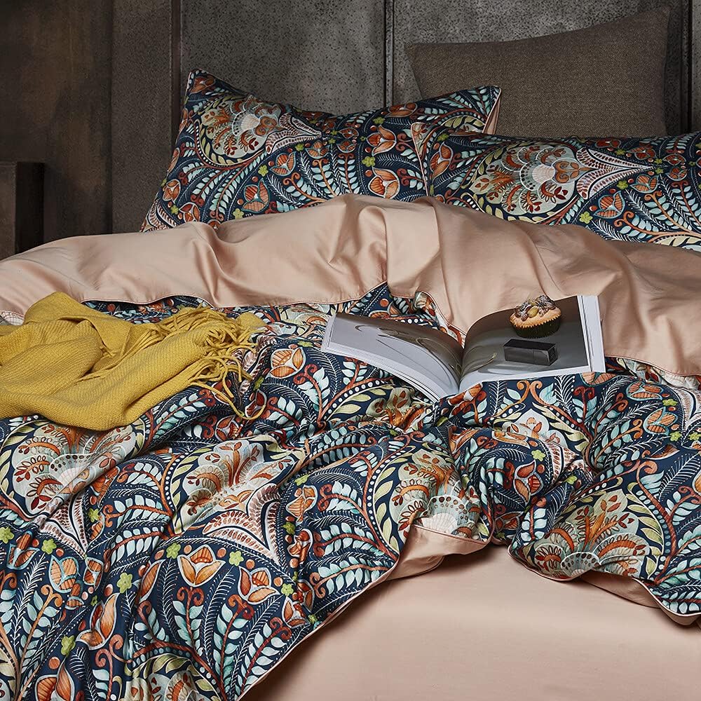Cupocupa Duvet Cover King Size Set Boho Floral Pattern King Duvet Cover Set for King Size Bed Vintage Soft Bedding Leaf Print Paisley Duvet Cover with Pillowcases