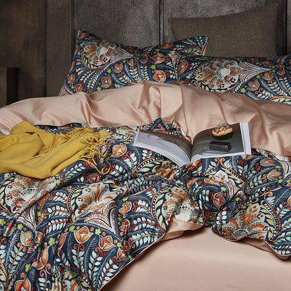 Cupocupa Duvet Cover King Size Set Boho Floral Pattern King Duvet Cover Set for King Size Bed Vintage Soft Bedding Leaf Print Paisley Duvet Cover with Pillowcases