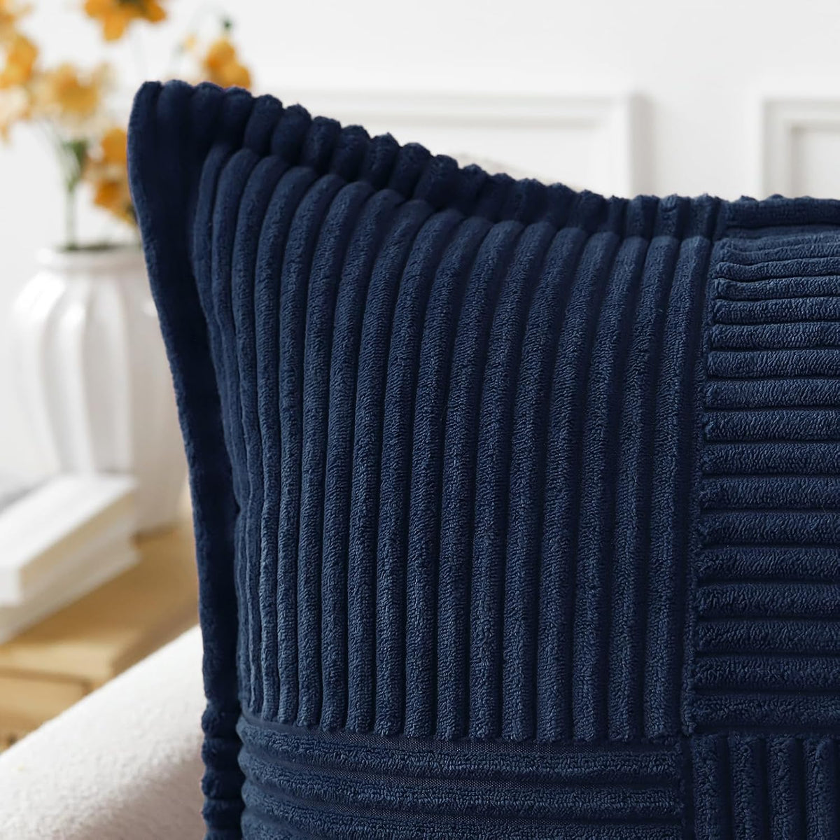 Artscope Corduroy Cushion Covers Pack of 2 Modern Patchwork Throw Pillow Covers Soft Pillowcase Broadside Decorative Textured Cushions for Home decor Sofa Bedroom Couch Navy Blue 50x50cm