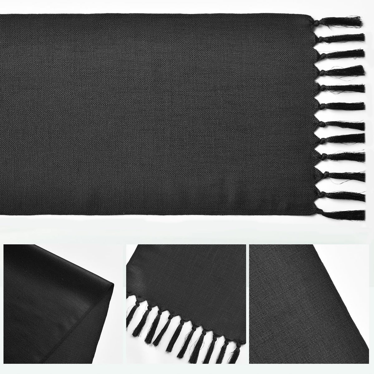 Artoid Mode Black Boho Rustic Halloween Tassel Table Runner 33x183 cm
