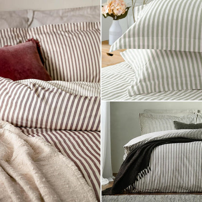 Yard Hebden 100% Cotton Stripe Duvet Cover Set (Eucalyptus, King) | 100% cotton, reversible stripe design, soft breathable comfort