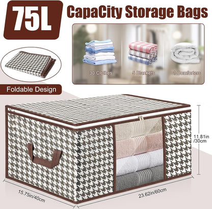 75L Storage Bags, 3 PCS Large Storage Bags Boxes With Lids, Foldable Clothes Storage Organiser, Breathable Thick Fabric Moving Bags For Clothes, Blanket, Comforters, Bedding