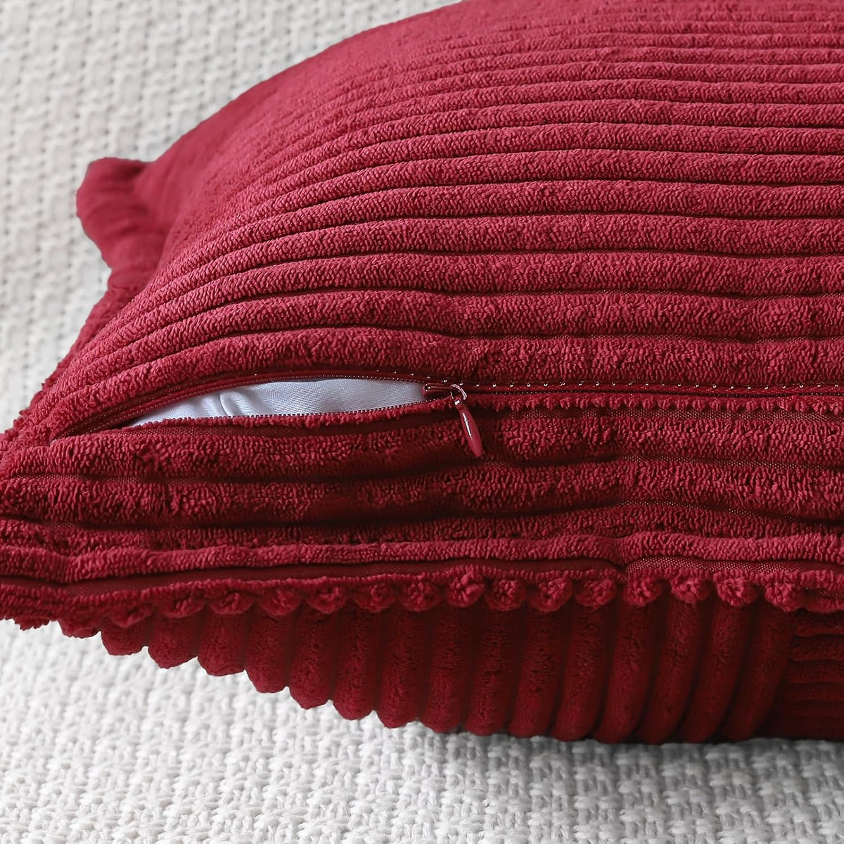 Artscope Corduroy Cushion Covers Pack of 2 Modern Patchwork Throw Pillow Covers Soft Pillowcase Broadside Decorative Textured Cushions for Home decor Sofa Bedroom Couch Wine Red 45x45cm