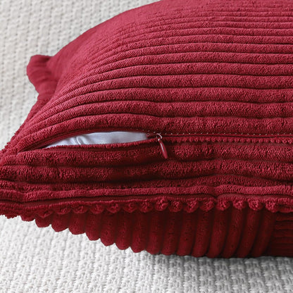 Artscope Corduroy Cushion Covers Pack of 2 Modern Patchwork Throw Pillow Covers Soft Pillowcase Broadside Decorative Textured Cushions for Home decor Sofa Bedroom Couch Wine Red 45x45cm