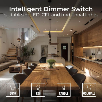 BG Electrical Intelligent Single Wall Dimmer Switch, 2 Way, Round Edge, Nexus 800 Series, White Moulded, 200W, 881