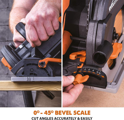 Evolution Power Tools R185CCSX Circular Saw With 1020 mm 3-Piece Track | Multi-Material Blade, Cuts Wood, Metal, Plastic & More | excluding Dust Port Adapter | 185mm (230v)