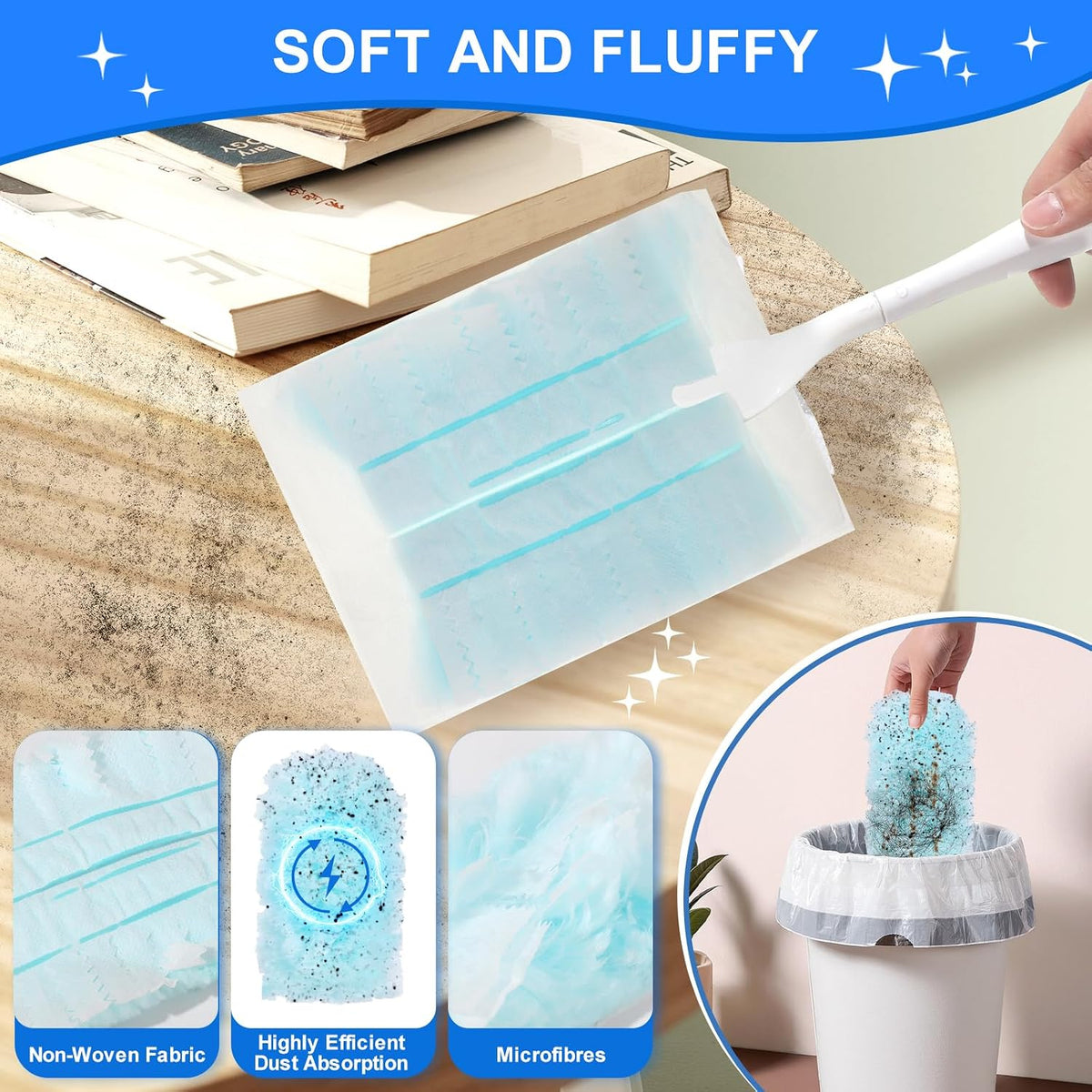 30 Pack Duster Refills Compatible with Flash Dusters, Multi Surface 180 Degree Disposable Dusters Refills with Handle, Duster for Cleaning Furniture, Office, Blinds, Car