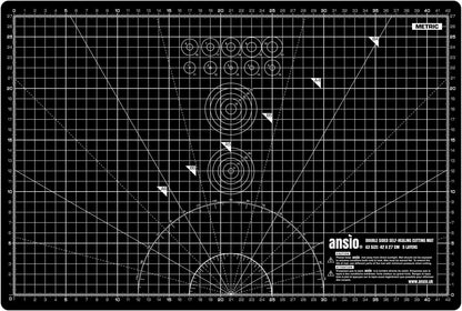 ANSIO Craft Cutting Mat Self Healing A3 Double Sided 5 Layers - Quilting, Sewing, Scrapbook, Fabric & Papercraft - Imperial/Metric 17 Inch x 11 Inch / 42cm x 27cm - Black/Black