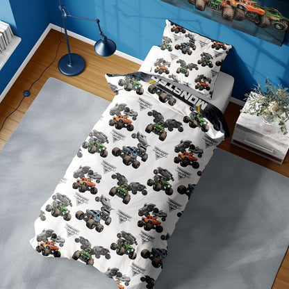 Monster Jam Single Duvet Cover - Grave Digger, Max-D, Megalodon, Dragon & El Toro Loco Design - Officially Licensed Reversible Bedding set with matching Pillowcase - Polycotton