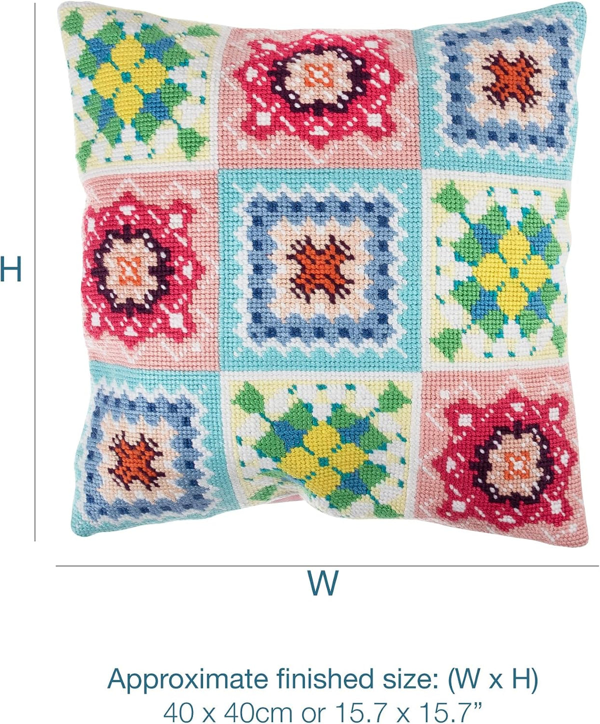 Trimits Half Stitch Cross Stitch Cushion Kit, Cushion Back Included, Pre Printed Canvas, Yarn and Needle Included 40 x 40cm (15.75 x 15.75in), Crochet