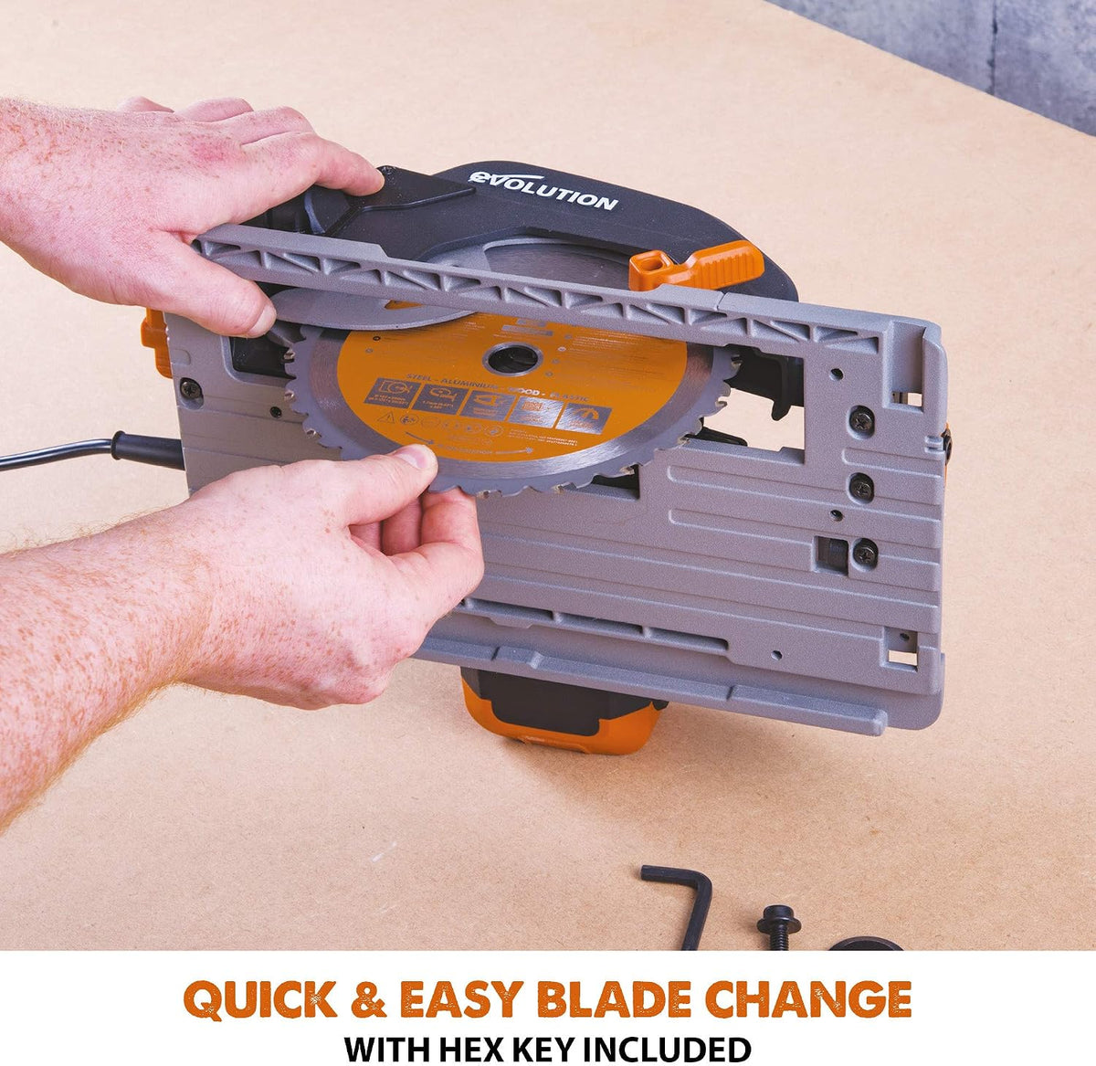 Evolution Power Tools R185CCSX Circular Saw With 1020 mm 3-Piece Track | Multi-Material Blade, Cuts Wood, Metal, Plastic & More | Incl Dust Port Adapter | 185mm (230v)