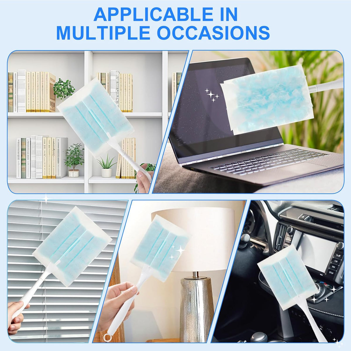 30 Pack Duster Refills Compatible with Flash Dusters, Multi Surface 180 Degree Disposable Dusters Refills with Handle, Duster for Cleaning Furniture, Office, Blinds, Car