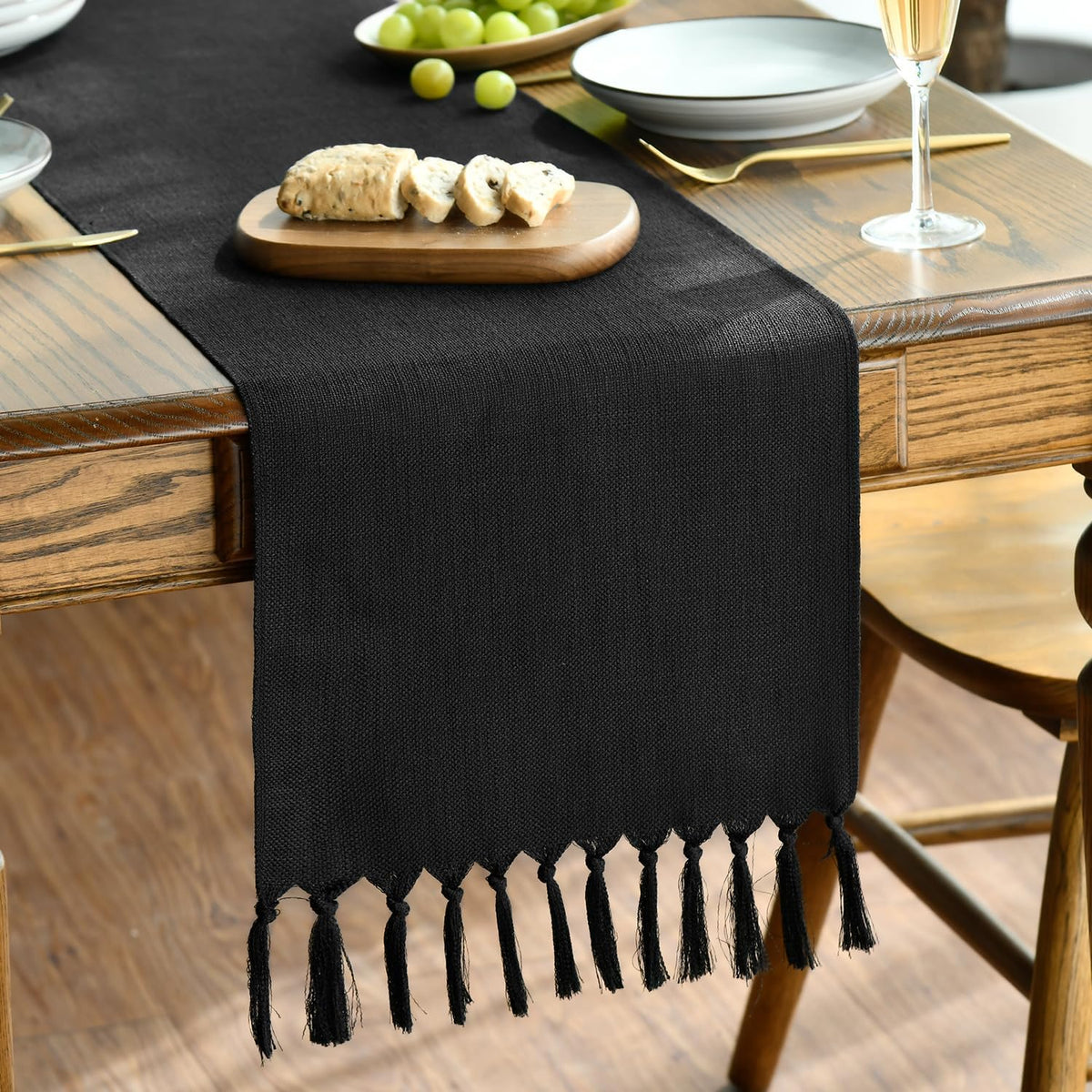 Artoid Mode Black Boho Rustic Halloween Tassel Table Runner 33x183 cm