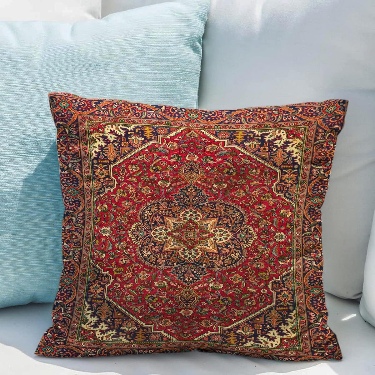 Boho Throw Pillow Covers Set of 2 Maroon Antique & Vintage Design Double Sided Pattern 40x40 cm Soft Cushion Covers for Garden Couch Sofa Bed Decorative 16x16 Inch Pillowcases