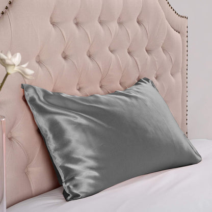 100% Mulberry Silk Pillowcase 25 Momme, Both Sides Silk with Hidden Zipper Slip Silk Pillow Cases 1PC, Housewife Silk Pillow Cover for Hair and Skin, Gift Box(50x90cm, Gray)