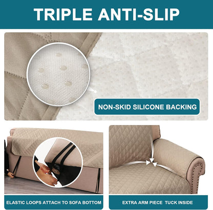 BellaHills Sofa Cover 100% Waterproof Sofa Cover 3 seater Sofa Slipcovers Triple Non-Slip Couch Covers 3 Seater Washable Sofa Protector with Elastic Strap for Kids/Pets (Sofa 70", Khaki)