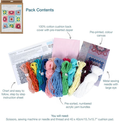 Trimits Half Stitch Cross Stitch Cushion Kit, Cushion Back Included, Pre Printed Canvas, Yarn and Needle Included 40 x 40cm (15.75 x 15.75in), Crochet