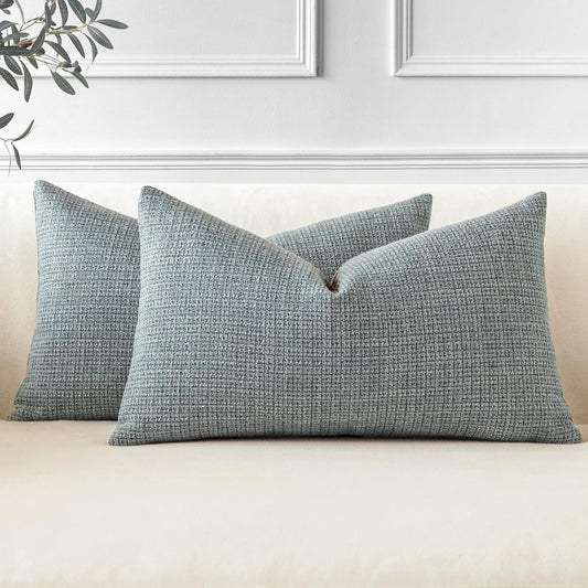 JOTOM Set of 2 Cushion Covers 30x50 cm Linen Dark Grey Decorative Throw Pillow Covers 12x20 Inch Lumbar Cushion Case Home Decor Pillowcases for Couch Sofa Living Room Bed (Dark Grey)