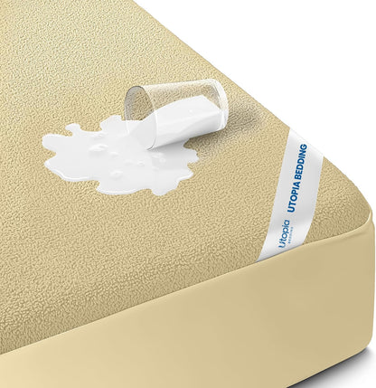 Waterproof Mattress Protector, Premium Terry Mattress Protector, All Around Elastic, Queen USA Mattress Cover by Utopia Bedding