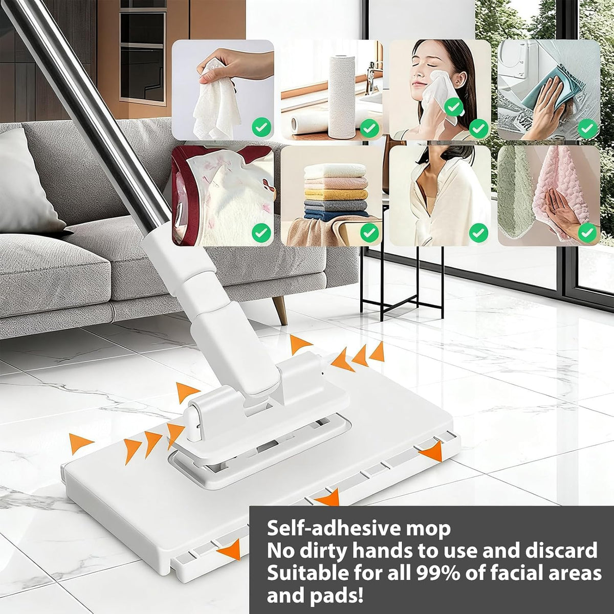 Lazy Mop for Cleaning Floors Mop With Pressure Clamping System Mini Mops no Need to Wash by Hand one-Touch Replacement 10 dry Sweeping Cloths, Suitable for Kitchens, Walls and Windows