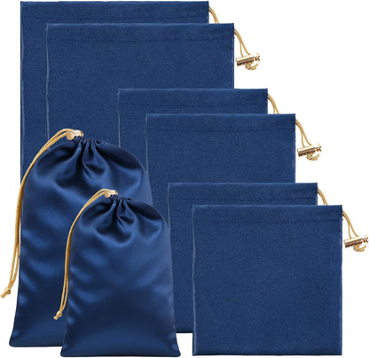 Soft Satin Drawstring Pouch, 6 Pcs Adjustable Jewellery Gift Bag Storage Soft Storage Bags Adult Toy Storage Bags for Women Men Couples Toy Underwear Cosmetic Sunglasses Travel Camping, 3 Sizes (Blue)