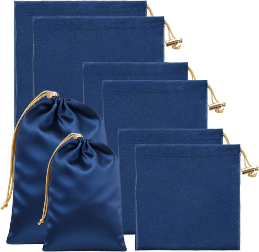 Soft Satin Drawstring Pouch, 6 Pcs Adjustable Jewellery Gift Bag Storage Soft Storage Bags Adult Toy Storage Bags for Women Men Couples Toy Underwear Cosmetic Sunglasses Travel Camping, 3 Sizes (Blue)