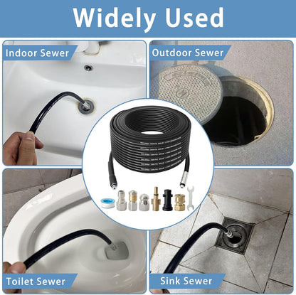 30M Kink Resistant Pressure Sewer Jetting Hose Kit with 2 Types Jet Nozzle & 4 Replacement Adapters, 5800 PSI Washer Drain Pipe Hose Cleaning Kit Compatible with Karcher K2-K7 and Bosch AQT