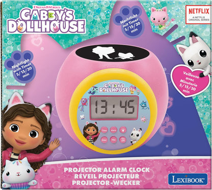 LEXIBOOK, Gabby's Dollhouse Projector Clock, RL977GDH | Celing projection, timer, LCD screen, Snooze, Battery operated, Pink