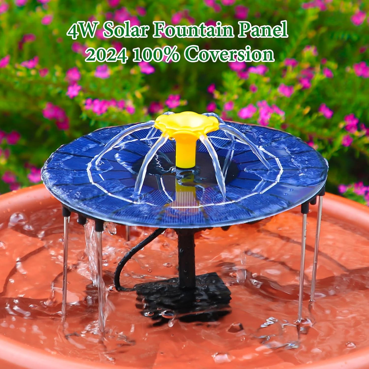 AISITIN 4W Solar Water Fountain with 1500mAh Battery, 2024 Upgraded Metal Stand Solar Powered Fountain Pump with 1 Flower Nozzle, Solar Fountains Water Feature for Garden, Bird bath, Ponds