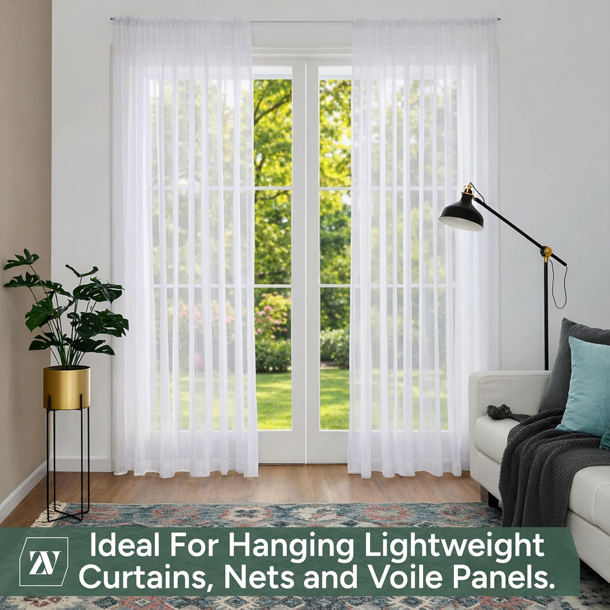 Zuvo Net Curtain Wire Kit with 6 Hooks and Eyes, 4 m, White