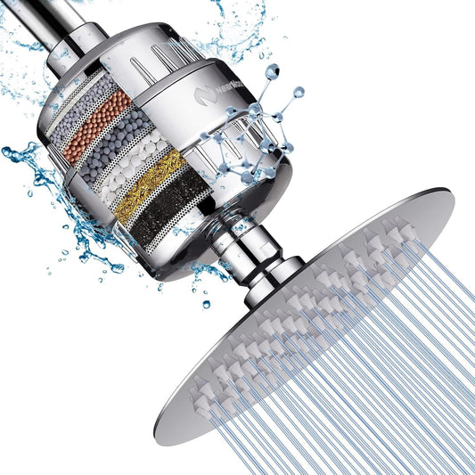 NearMoon Shower Head and 15 Stage Shower Filter Combo, High Pressure Filtered Showerhead Softener for Hard Water, Removes Chlorine zcisFluoride and Harmful Substances- 1 Replaceable Filter Cartridge