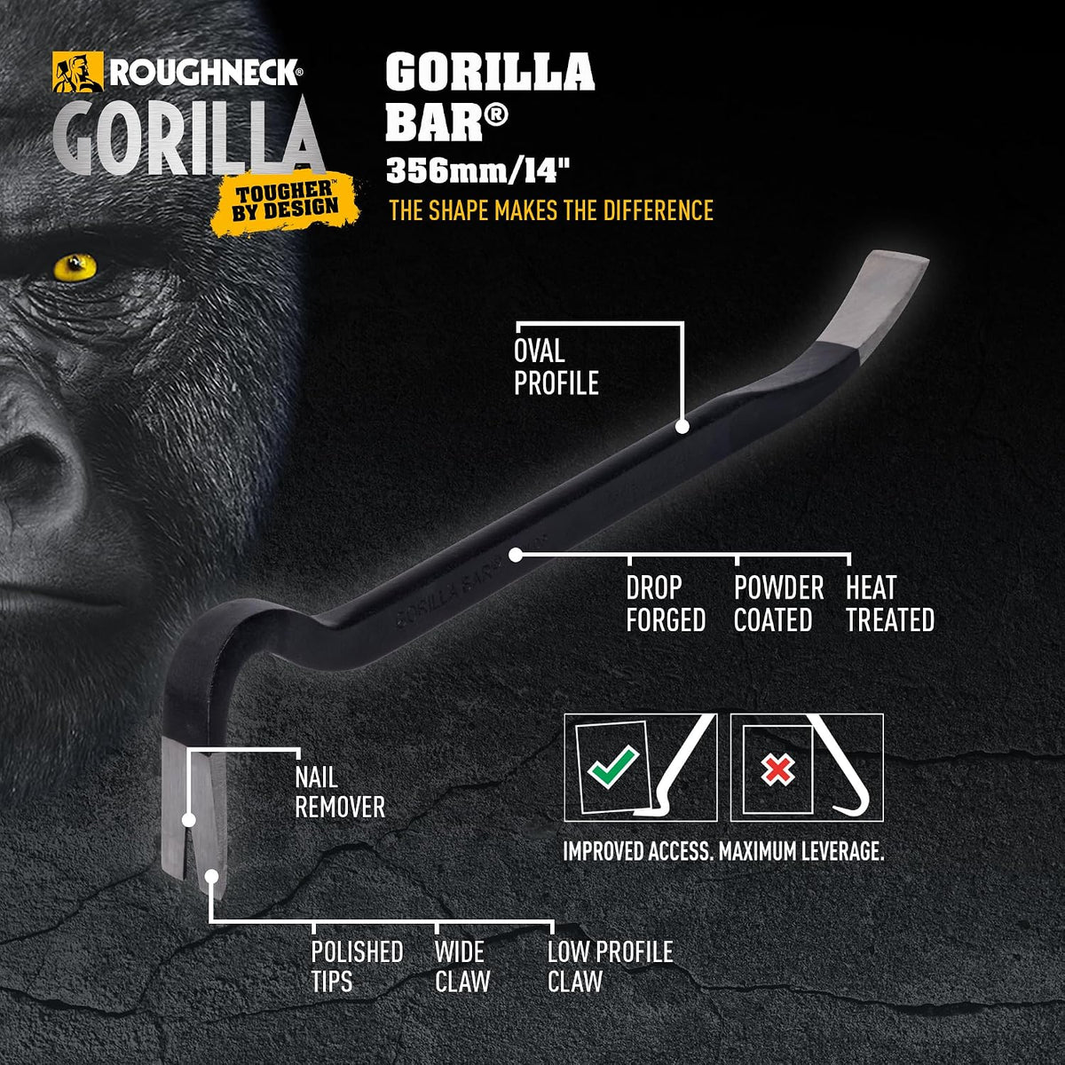 Roughneck Gorilla Bar – 14in (356mm) Drop Forged & Heat Treated Premium Wrecking Bar