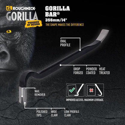 Roughneck Gorilla Bar – 14in (356mm) Drop Forged & Heat Treated Premium Wrecking Bar