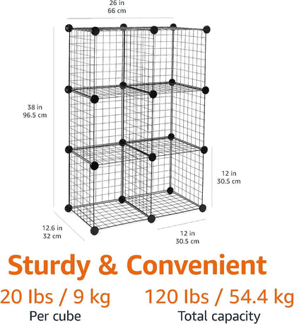 Amazon Basics 6 Cube Wire Grid Stackable Storage Shelves, Black, 66 x 32 x 96.5 cm
