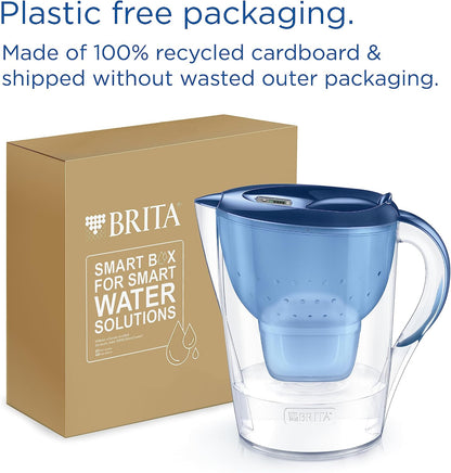 BRITA Water Filter Jug MAXTRA Marella XL, 1x Pure Performance cartridge | Blue (3.5L) large-volume pitcher with digital LTI, Flip-Lid and SmartBox packaging reducing PFAS, chlorine, metals & more