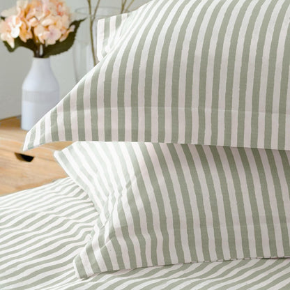 Yard Hebden 100% Cotton Stripe Duvet Cover Set (Eucalyptus, King) | 100% cotton, reversible stripe design, soft breathable comfort