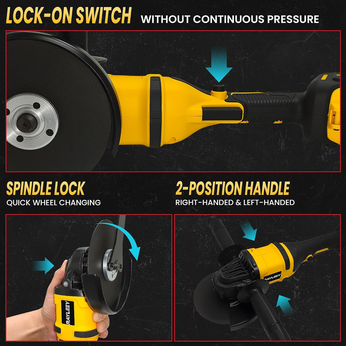 Cordless Angle Grinder for Dewalt 20V Battery, 4-1/2 Inch, 8500RPM Brushless Electric Angle Grinder Tool, 3 Variable Speeds Power Grinder for Cutting,Grinding,Polishing(Battery Not Included)