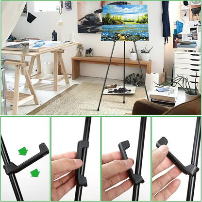 ASelected Display Easel Stand for Wedding Sign, Portable Folding Easel Floor Art Easel, Adjustable 160cm Tall Metal Poster Easel, Collapsible Tripod Easel with Plastic Clips, Black