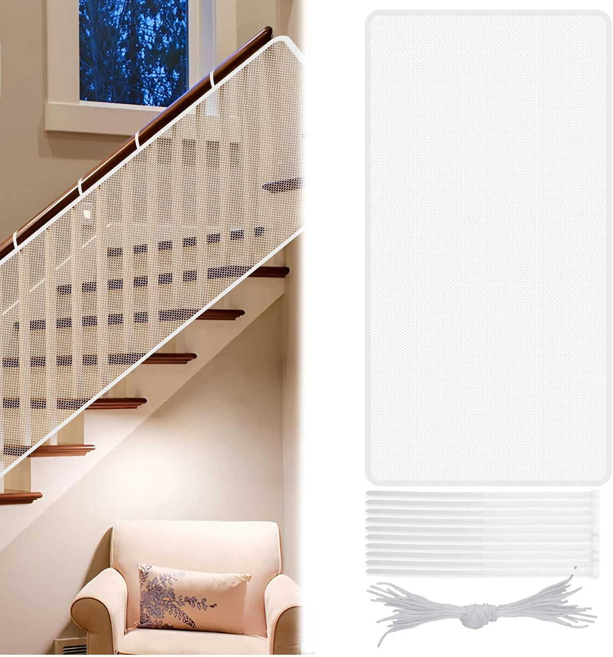 Child Safety Net,200×79cm Balcony Safety Netting Stairs Protective Netting,Railing Stairs Netting,Stairway Railing Fence Mesh Protection Net,Stair Railing Safety Net for Kids Baby Toys Pets,White