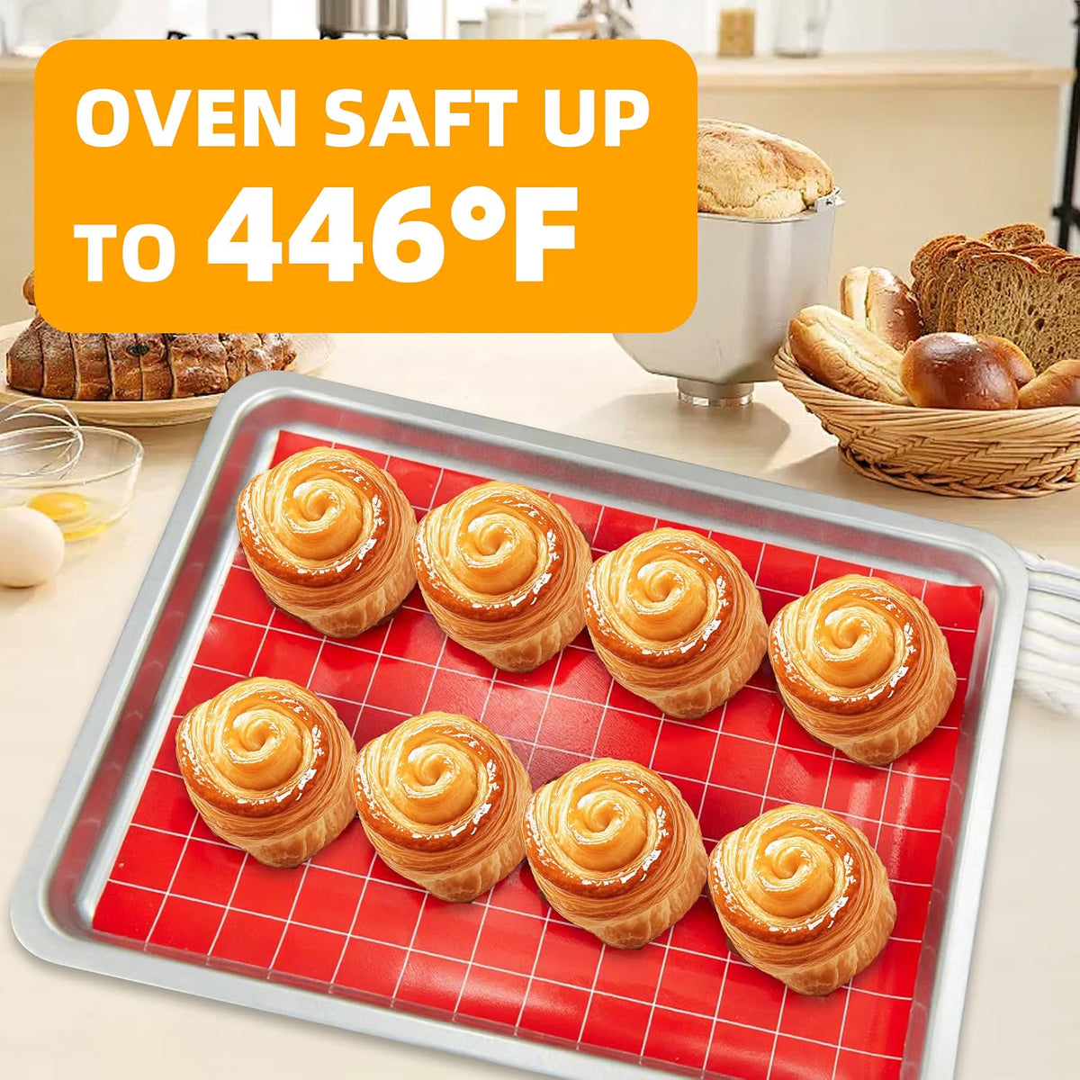 Silicone Baking Mat Roll 16IN*5FT, Non-Slip, Non-Stick, Reusable, Free Cutting, Oven Liner, Counter Mat, Freeze Dryer Mat, Red, Rectangular